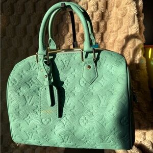 Monogrammed Tiffany Blue Boston Bag with shoulder strap and lock